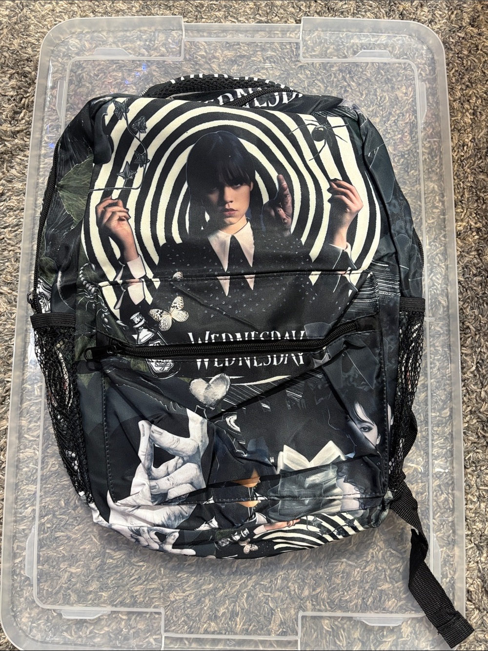 Black Graphic Wednesday-Themed Backpack NWOT